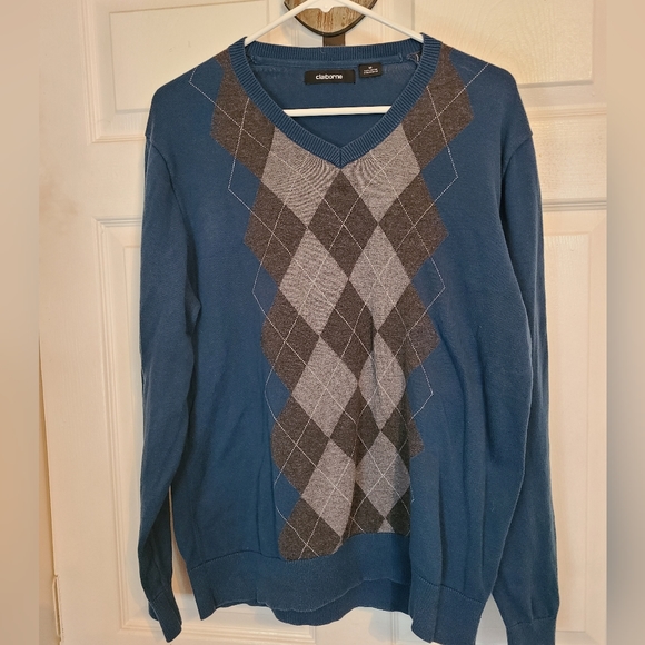 Claiborne Men's Long Sleeve V-Neck Pullover Sweater, Size: Medium Color: Blue - Picture 3 of 8